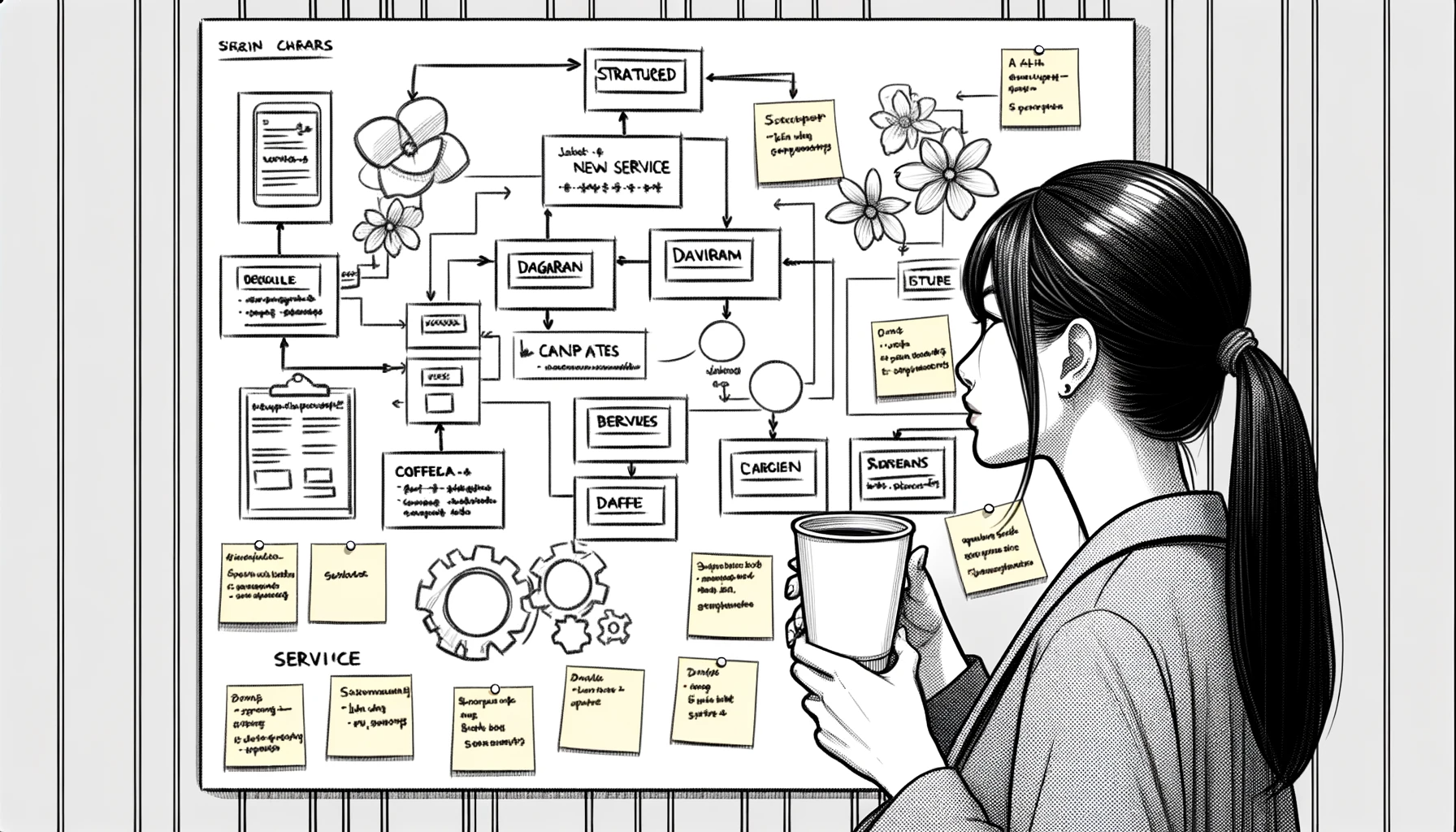 Una desarrolladora mirando un diagrama complejo